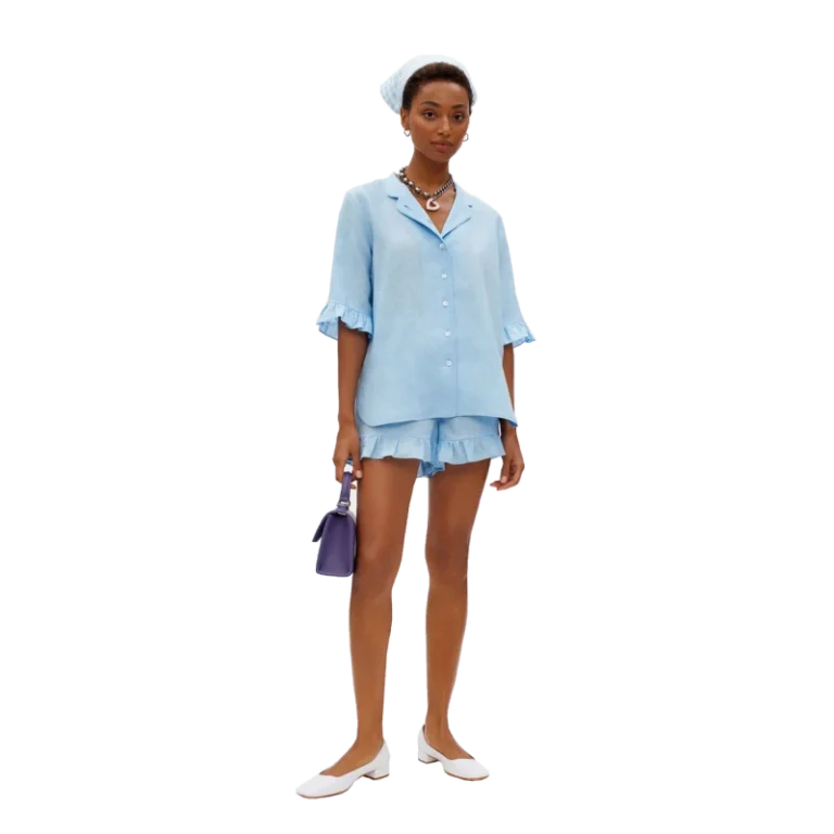 100-Linen-Knitted-Womens-Vintage-Summer-Short-Sleeve-Shorts-Two-Piece-Set-Customized-Pajamas