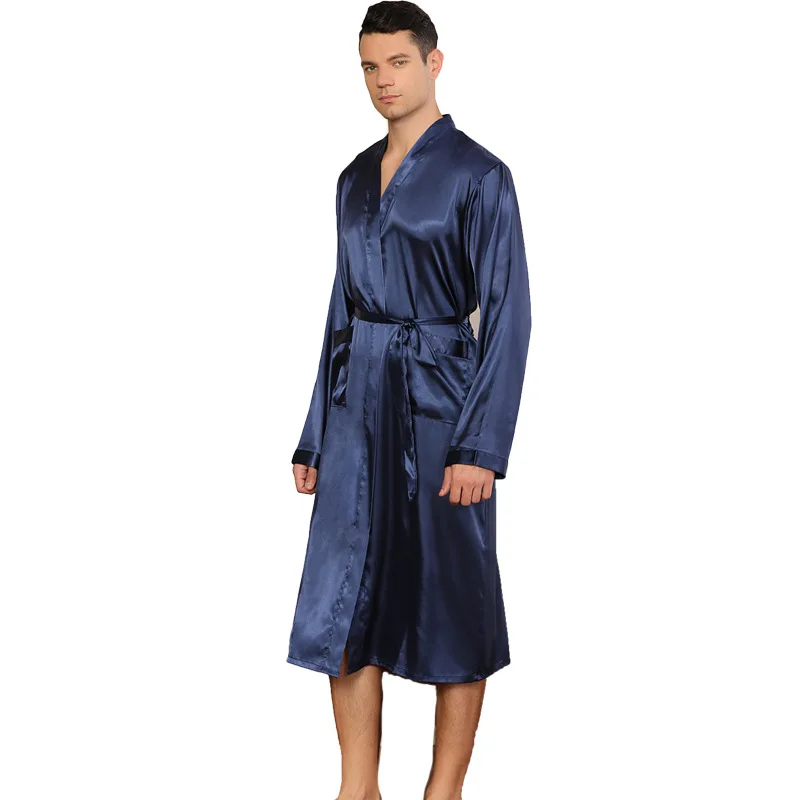 100% Mulberry Silk Maxi Robe for Men Silk Nightgown Satin Silk Sleepwear Bathrobe