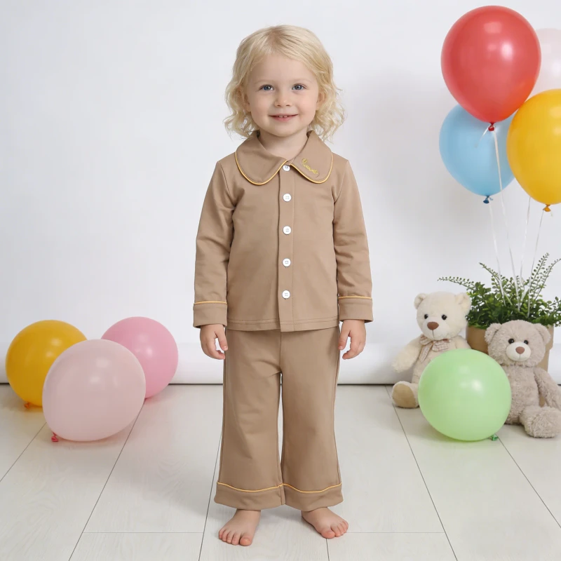 100% Organic Cotton Fabric Custom Printed Breathable Casual Style Long Sleeve 2pcs Pajamas for Baby Clothing Sets