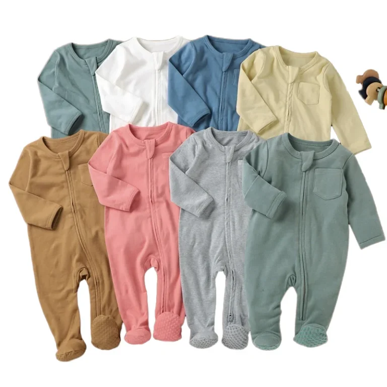 100-Organic-Cotton-Solid-New-Born-Baby-Footed-Pajamas