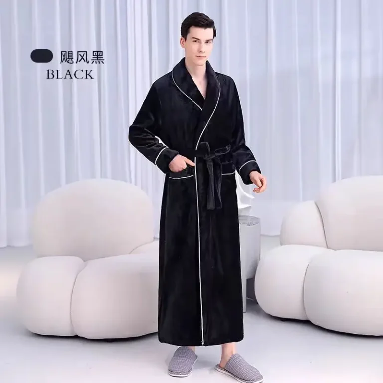 100-Polyester-Mens-Bathrobe-Fashion-Flannel-Soft-and-Warm-Coral-Fleece-Pajamas-Thermal-Features