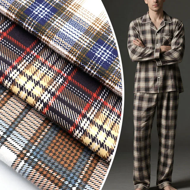 100% Pure Cotton Flannel Fabric British Style Plaid Printed for Autumn Winter Casual Shirt Pajama Pants Spot Stock Girls' Bags