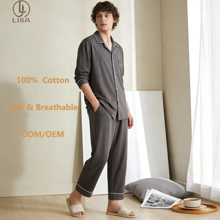 100-Pure-Cotton-Pajamas-Mens-Spring-Autumn-Solid-Pattern-Long-Sleeves-Casual-Comfortable-Home-Wear-Suit
