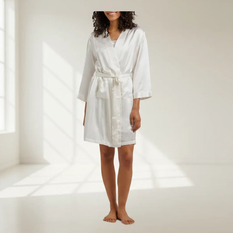 100% Pure Silk Robe For Women Pure Color Long Kimono Bathrobes Soft Nightgown