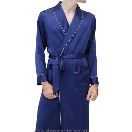 100-Silk-Breathable-Quick-Dry-Long-Sleeve-Plaid-Pattern-Robe-for-Men