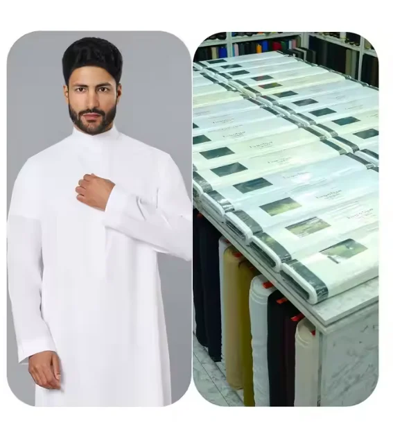 100-Spun-Polyester-Mens-Thobe-Muslim-Robe-White-Dress-for-Arab-Clothing-Soft-Poplin-Twill-Style-with-Bleached-Pattern-for-Boys