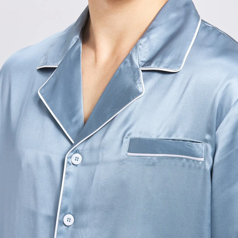 16mm Men's 100% Silk Brocade Fabric Knitted Plain Dyed Breathable Pajamas Homewear Suit