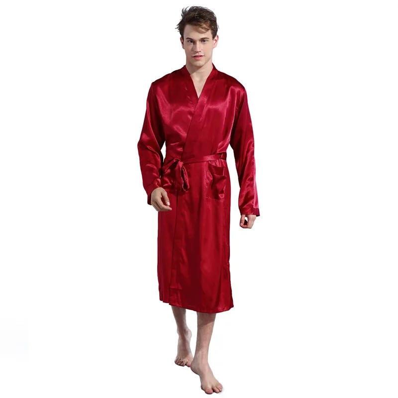 16mm Pure Silk Custom Men Silk Kimono Bath Robes Long Sleeves Pure Silk Robes for Men