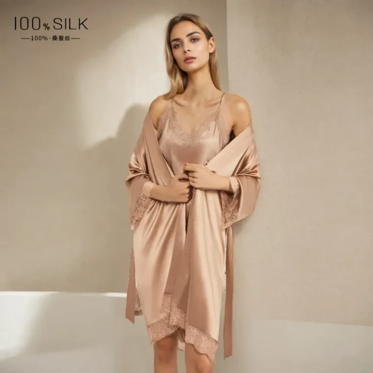 19-Momme-Heavy-Weight-Womens-Silk-Morning-Robe-Camisole-Nightdress