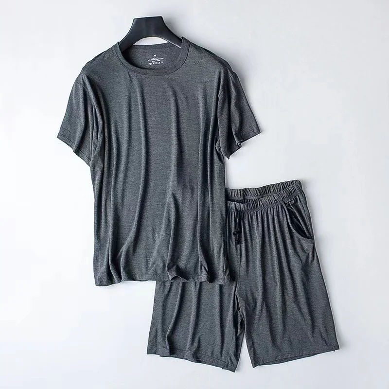 190G Modal Plus Size All Season Mens Pajamas Set Short Sleeve Trousers Sleepwear Leisure Pajamas Night Pijamas for Home Wear
