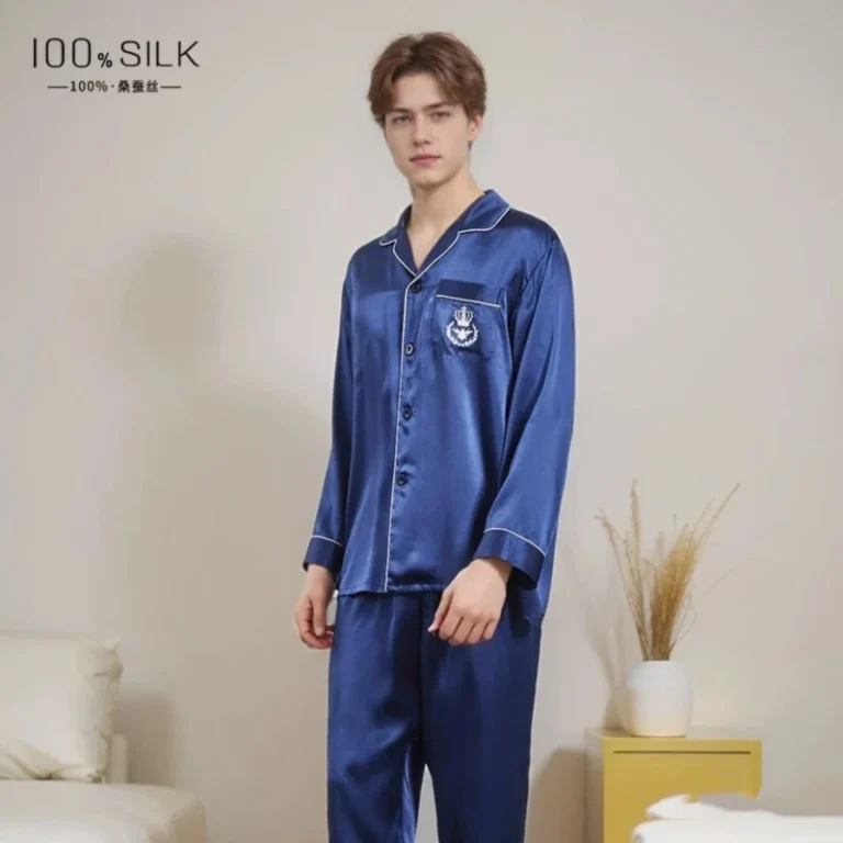 19mm-Heavy-Silk-Mens-Sleepwear-100-Mulberry-Silk-Long-Sleeve-Two-Piece-Plus-Size-Home-Use-Red-Pajamas