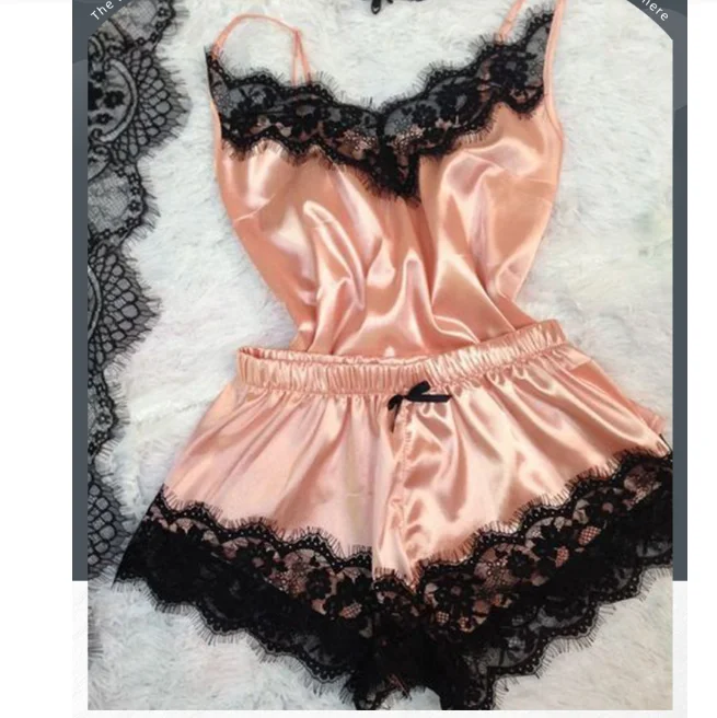 2-Piece-Casual-Home-Wear-Pajamas-Set-Womens-Satin-Short-Nightwear-Women-Sleepwear