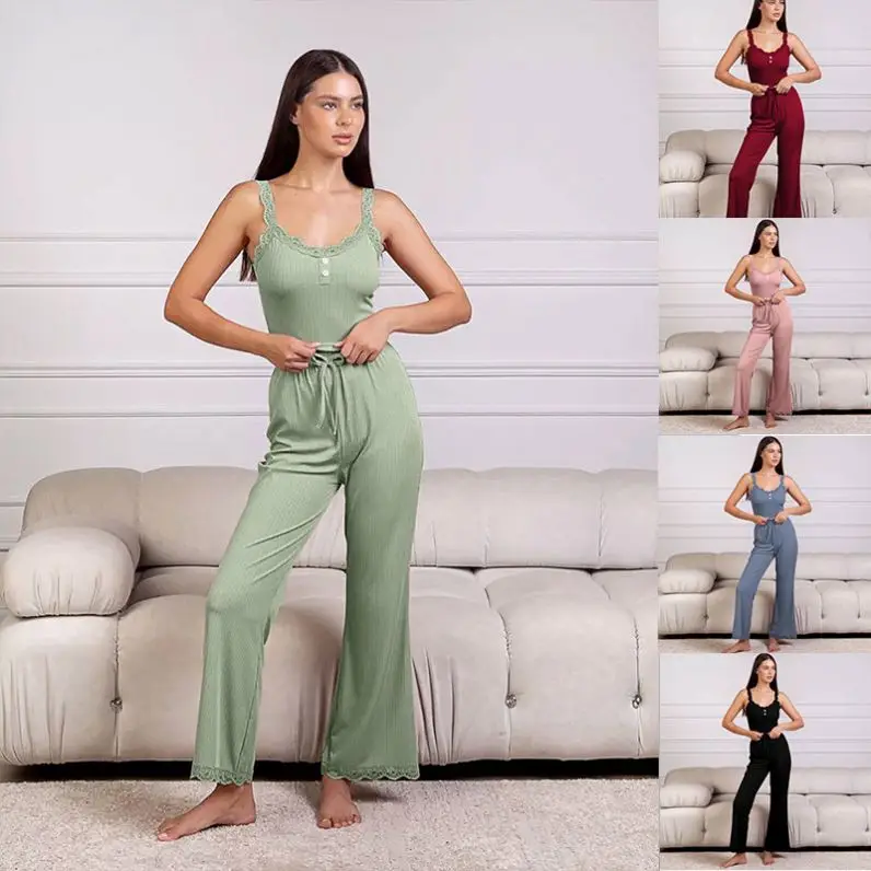 2 Piece Pajamas for Women Ribbed Camisole and Long Pant Women's Sleepwear