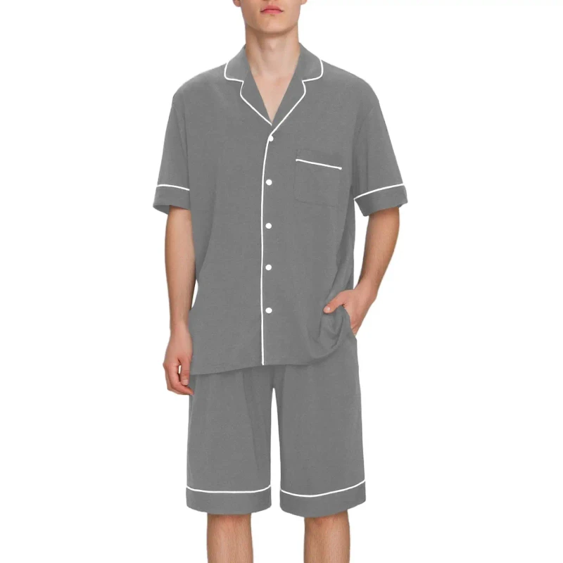 2 Piece Summer Mens Pajamas Bamboo Viscose Loungewear Unisex Lounge Wear Set Breathable Men Sleepwear