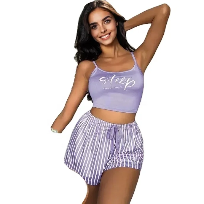 2-Piece-Womens-Sexy-Letter-Print-Fast-Shipping-Nightie-Lingerie-Ready-Made-Elastic-Waist-Sleepwear-Sets-for-Summer-Thermal