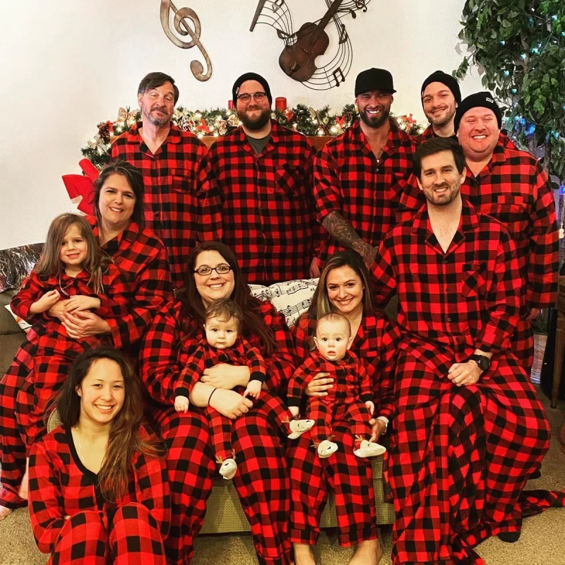 2 Piece Xmas Pjs Red Christmas Open Chest Lapel Plaid Pajamas Matching Family Christmas Pajamas Sets