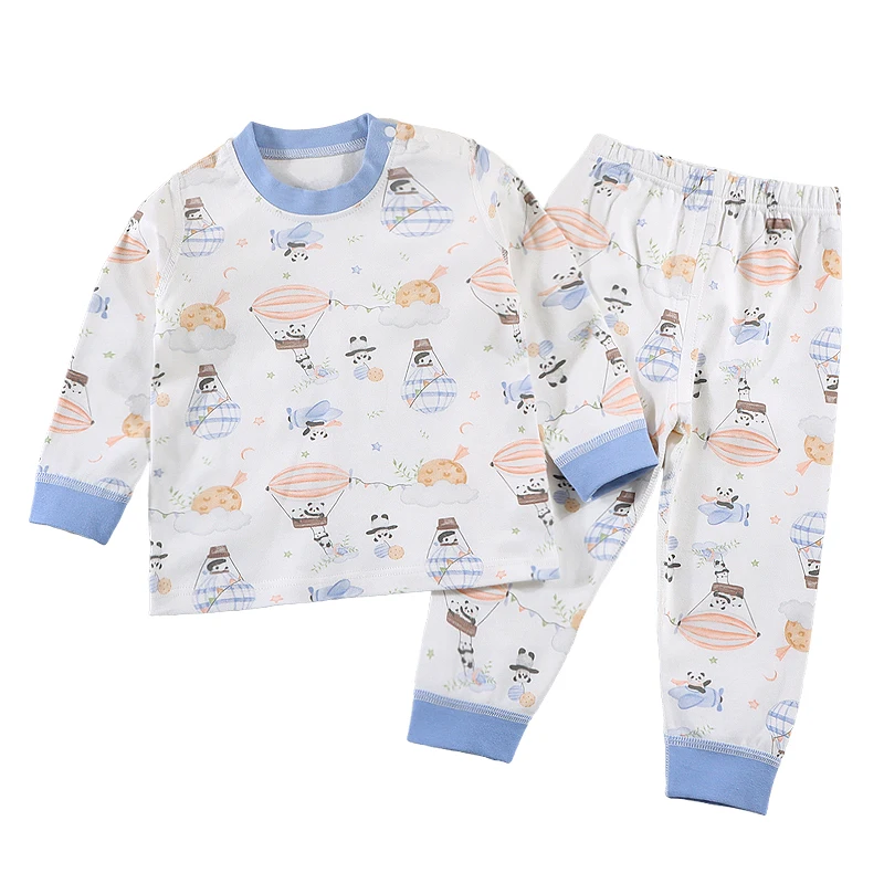 2-piece 100% Cotton Autumn Casual Baby and Toddler Cartoon Printed Pajama Set for Boys and Girls