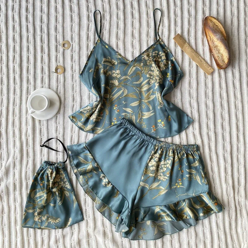 2-piece Pajamas Set Homewear Stain Camisole and Shorts Women's Sleepwear Loungewear