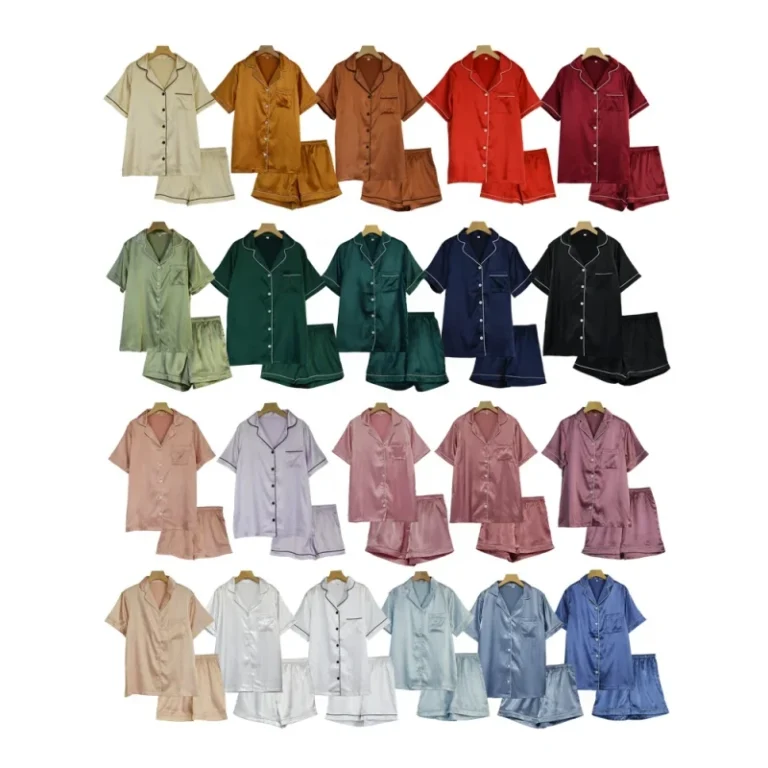 20-Colors-High-Quality-RTS-for-Womens-Short-Sleeves-Trimmed-Pyjamas-Summer-Luxury-Silk-Satin-Lady-Pajamas-Set-Sleepwear