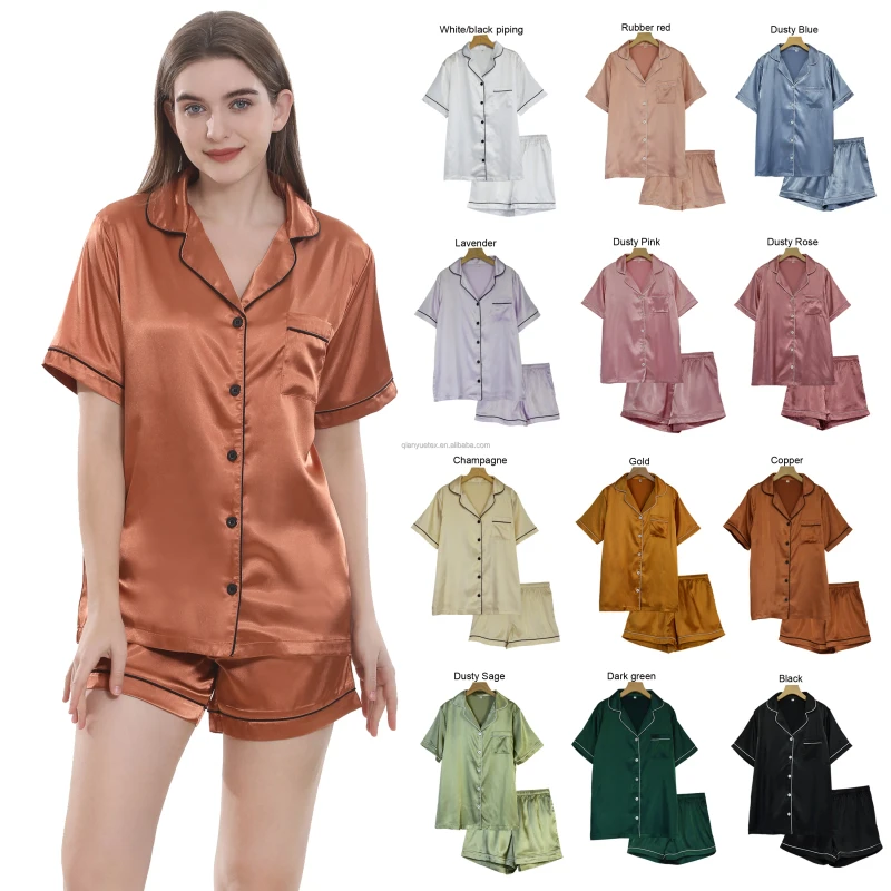 21 Colors Silk Pajamas Set Short Sleeves Summer Satin Silk Pajamas for Women Bridesmaid 2pc Pajama Women's Sleepwear