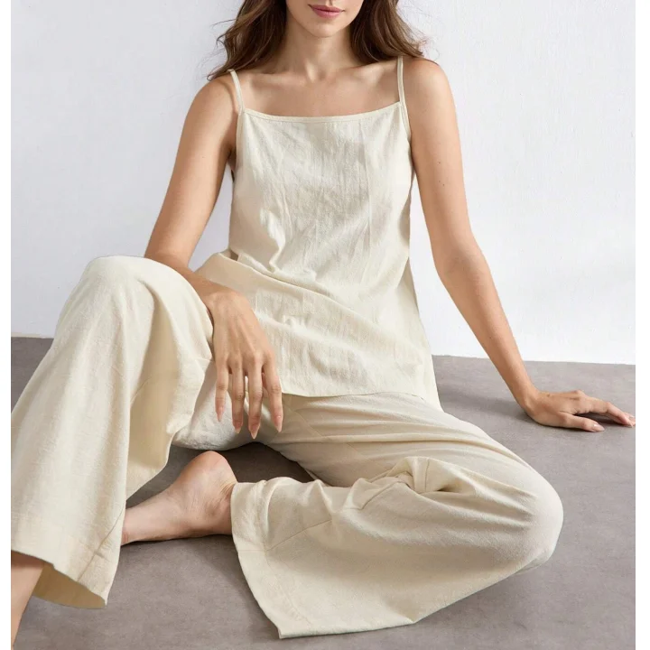 2PCS-100-Cotton-Pyjamas-Set-Camisole-Pajama-Pants-Loungewear-Women-Sets-Night-Wear-Bamboo-Pajamas-for-Women-Set