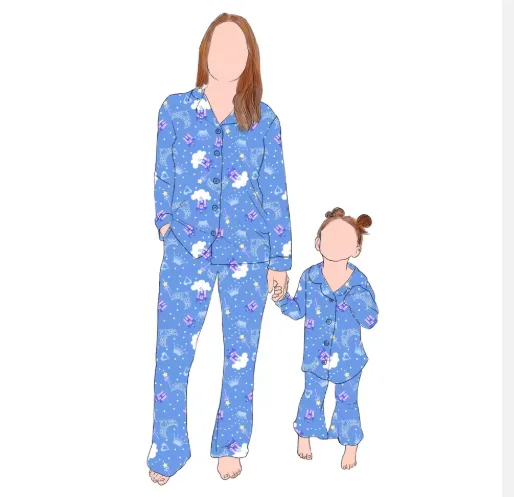 2pcs-Bamboo-Fiber-Long-Sleeve-Mommy-Children-Kids-and-Me-Pajamas-Sleepwear-Sets