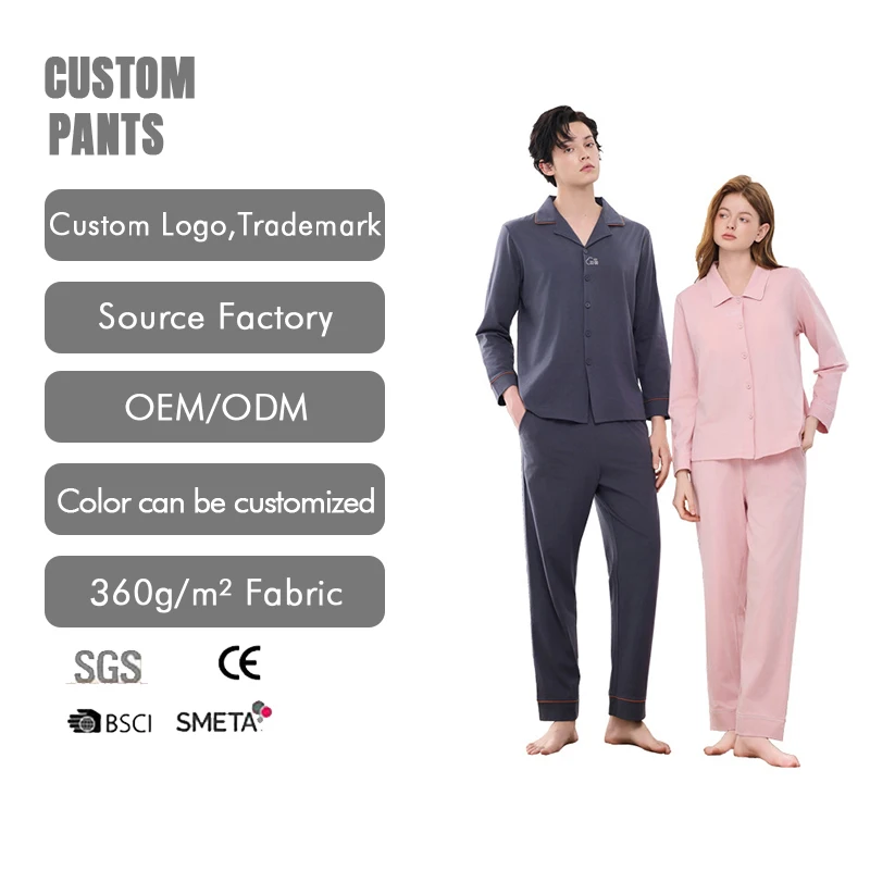 2pcs Pijamas Fall Pyjamas Men Sleepwear Cozy Breathable 100% Cotton Pajamas for Men Set