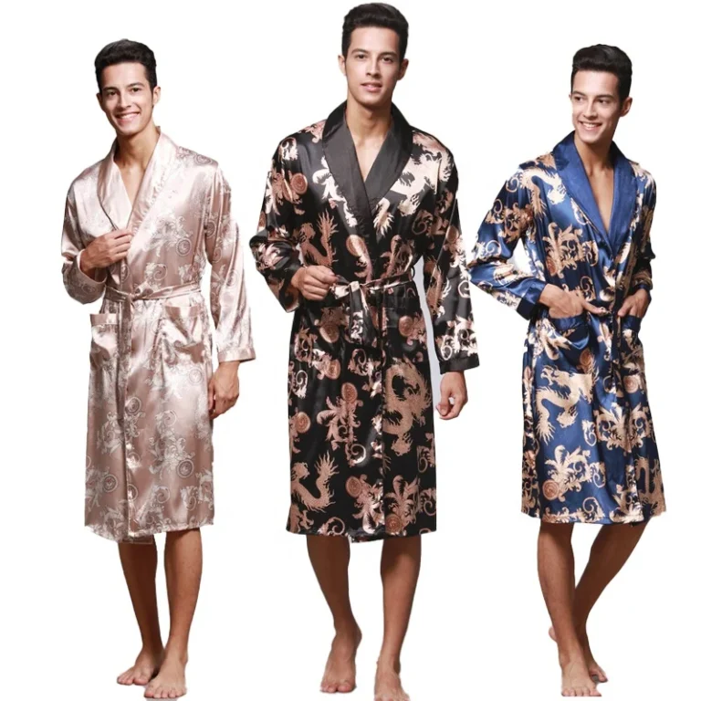 3-Pcs-Set-Mens-Bathrobe-Silk-Pajamas-Spring-and-Summer-Dragon-Robe-Printed-Silk-Household-Clothes-3-Piece-Set-Mens-Night