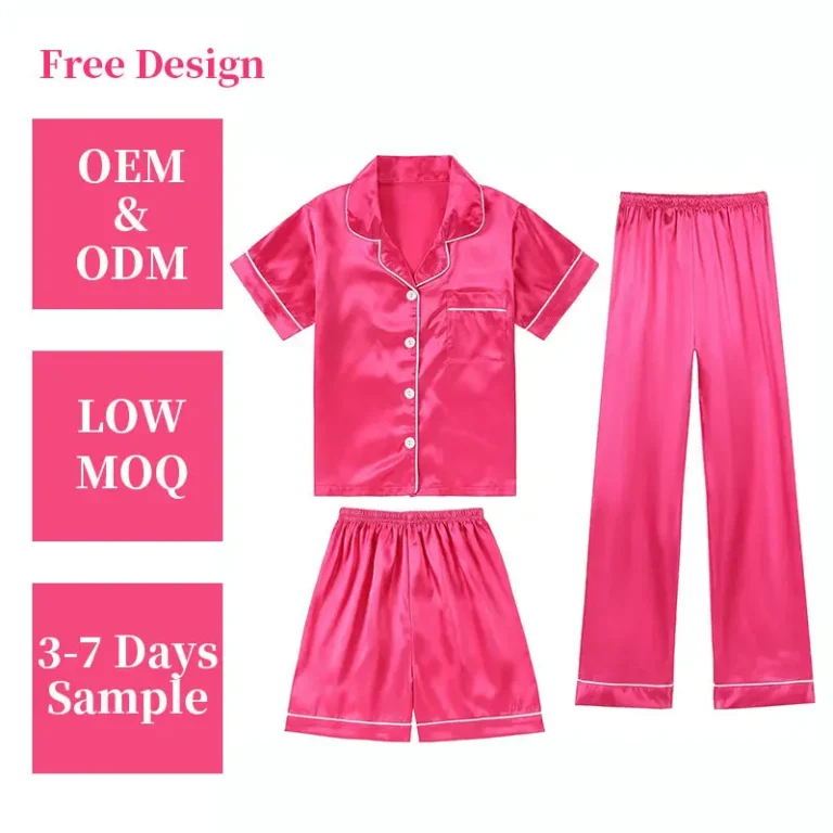 3-Piece-Pajamas-Girls-Satin-Soft-Solid-Color-Summer-Pajamas-Short-Sleeve-Comfortable-Homewear-High-quality-Customization