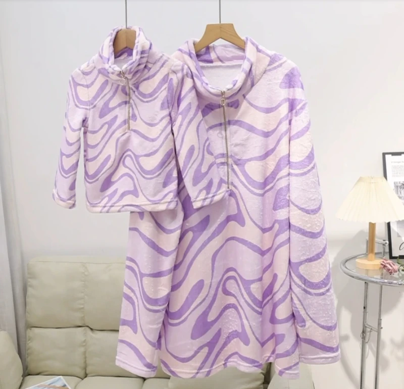 3d Printing Customize Pattern Family Pajamas Purple Striped Long sleeved Fashion Custom Jacket Women Kids Pullover Sweatshirt