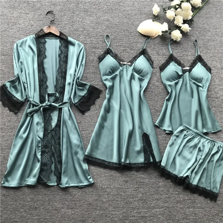 4-Set-Womens-Floral-Print-Satin-Pajamas-Loose-Comfortable-Camisole-Robe-Bathrobe-for-Summer-Sleepwear