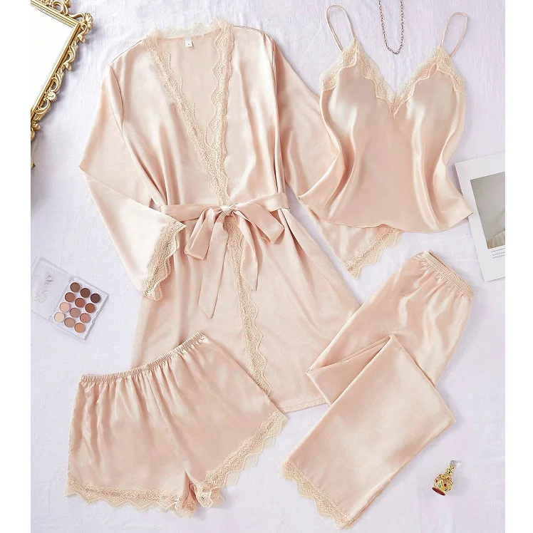 4pcs-Lace-Patchwork-Womens-Sleepwear-Satin-Pajamas-for-Women-Set-Silk-Camisole-Shorts-Long-Pants-Robe-Set-Luxury-Pajamas