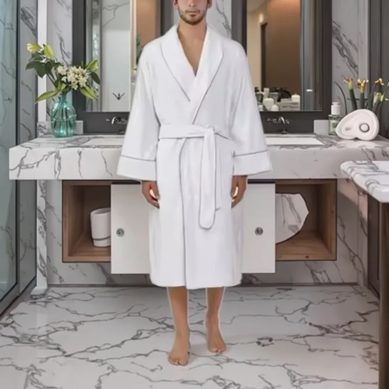 5 Star Hotel White 100% Cotton Thick Terry Bathrobe for Women Sleepwear Spa Robe With Embroidered Logo