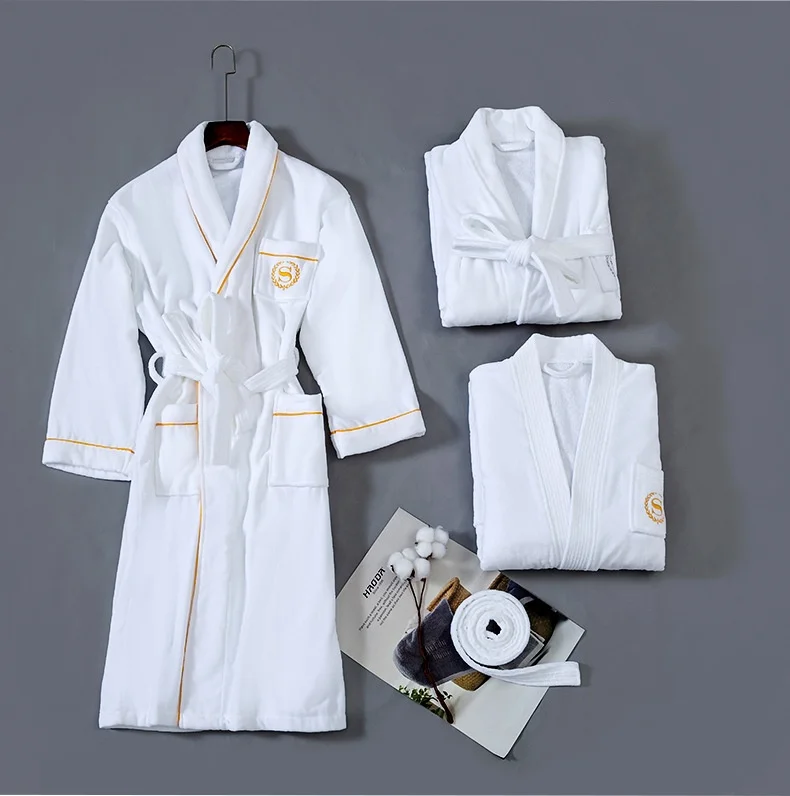 5 Star Luxury Hotel Custom Logo Bathrobe Cut Pile Embroidered Pure Cotton Bathrobe Bath Robe Spa Robe
