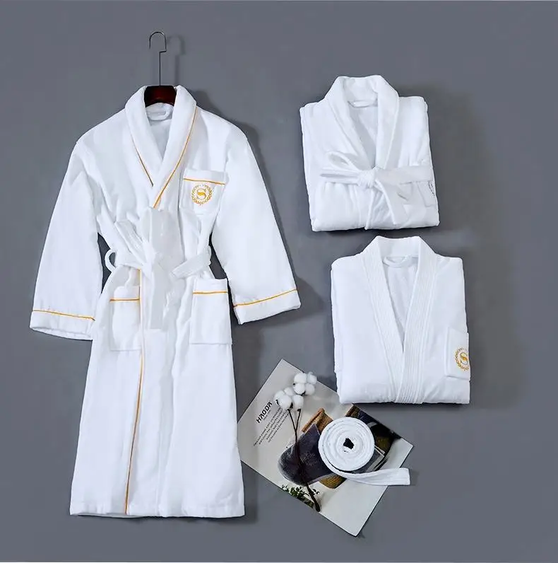 5 Star Luxury Hotel Custom logo Bathrobe Cut Pile Embroidered Pure Cotton Bathrobe Bath Robe
