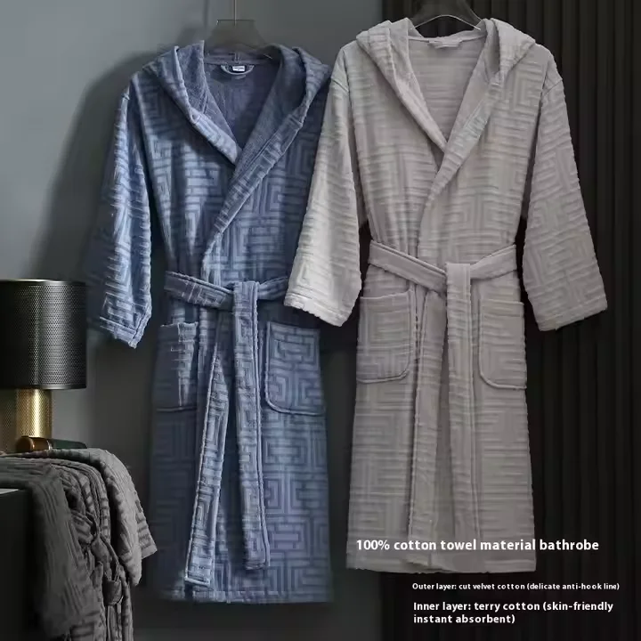 5-Stars-Hotel-White-Beige-Waffle-Cotton-Terry-Bath-Robe-Shower-Towel-Bathrobe