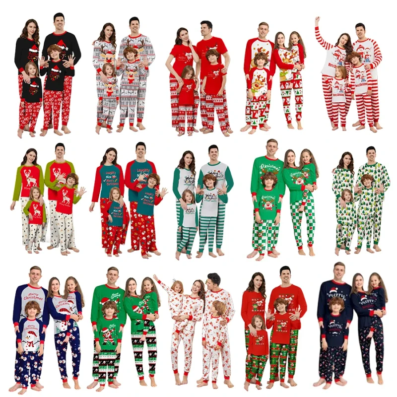 5XL Family Matching Christmas Pajamas Set Plus Size Thermal Sleepwear Polyester Cotton Blend Casual Home Fashion All Season Long