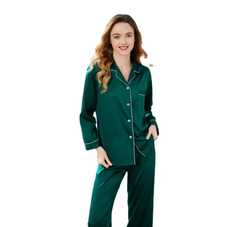 6001-Elastic-Waist-Long-Sleeve-Satin-Silk-Nightwear-Pajamas-Plus-Size-Breathable-Thermal-Custom