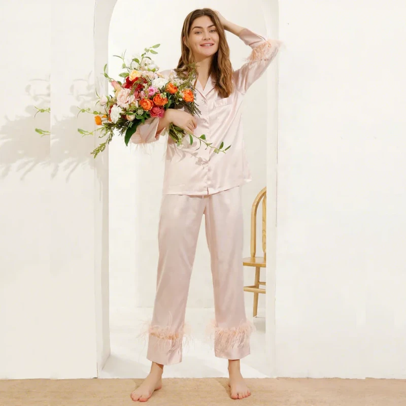 6023 6027 Bridal Morning Gown Women Sleeve Feather Nightgown Wedding Bridesmaid Group Wedding Kimono Bathrobe