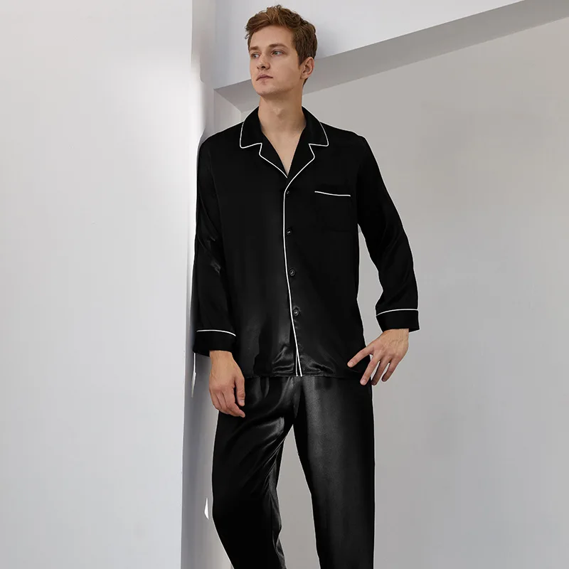 6A Grade 100% Mulberry Pure Silk Men's Sleepwear Spring Autumn Winter Loungewear Set