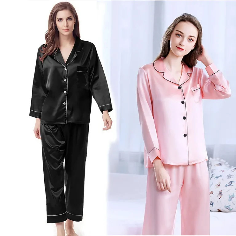 6A-Mulberry-Silk-Womens-Pajamas-Sleepwear-2-Piece-Set-Soft-Long-Sleeve-Loungewear-Set