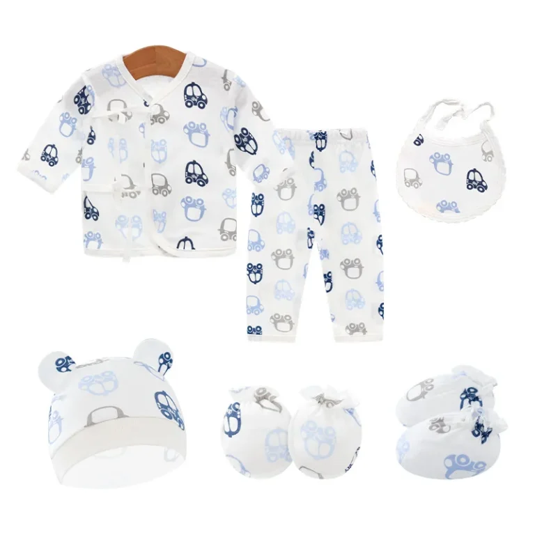 6PCS-Newborn-0-6M-Boys-Girls-Baby-Cotton-Clothes-Tops-Hat-Pants-Suit-Outfit-Sets-One-Size