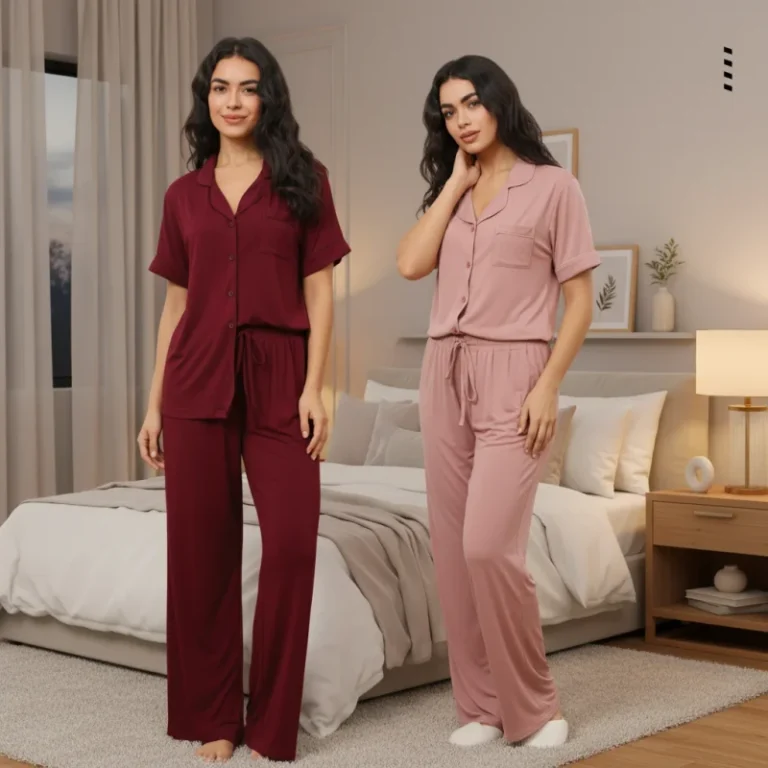 8006-House-Wear-Modal-Viscose-Pajama-Set-Short-Sleeve-Long-Pants-Comfortable-Indoor-Night-Clothes