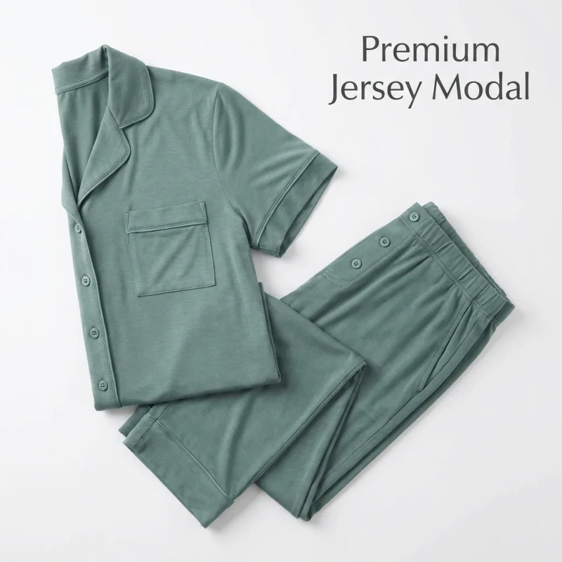 8006 Modal Sleepwear Set For Women Short Sleeve Long Pants Soft Viscose Bulk Loungewear