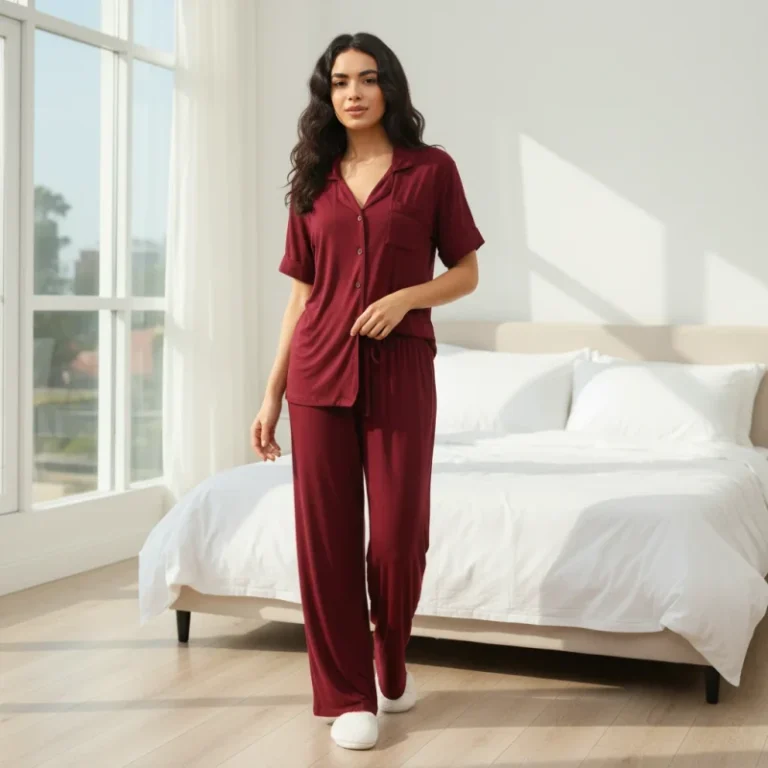 8006-Plus-Size-Solid-Simple-Daily-Wear-Viscose-Modal-Womens-Sleepwear-Short-Sleeve-Long-Pants-Slim-Fit-Elastic-Waist-Indoor