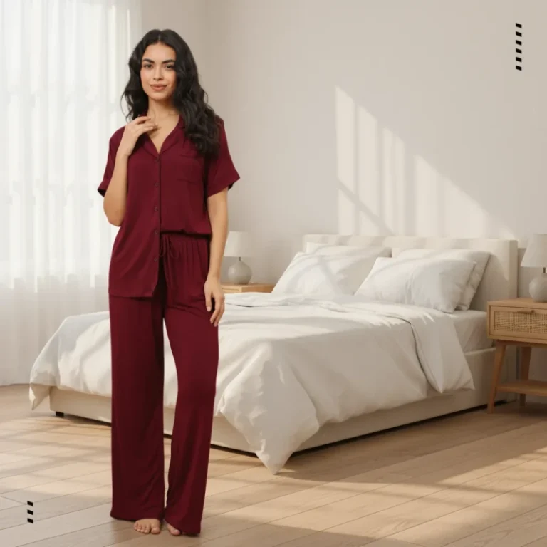 8006-Soft-Touch-Jersey-Modal-PJs-for-Women-Short-Sleeve-Long-Pants-Smooth-Viscose-Spandex-Nightwear