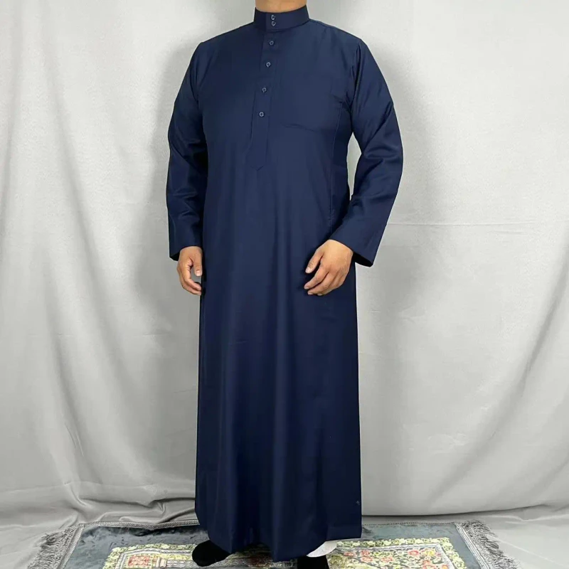 9004 Kuwii New Design Simple Muslim Embroidered Men's Robe Dafa Thobe Men Abaya Islamic Clothing Alasel Thobe