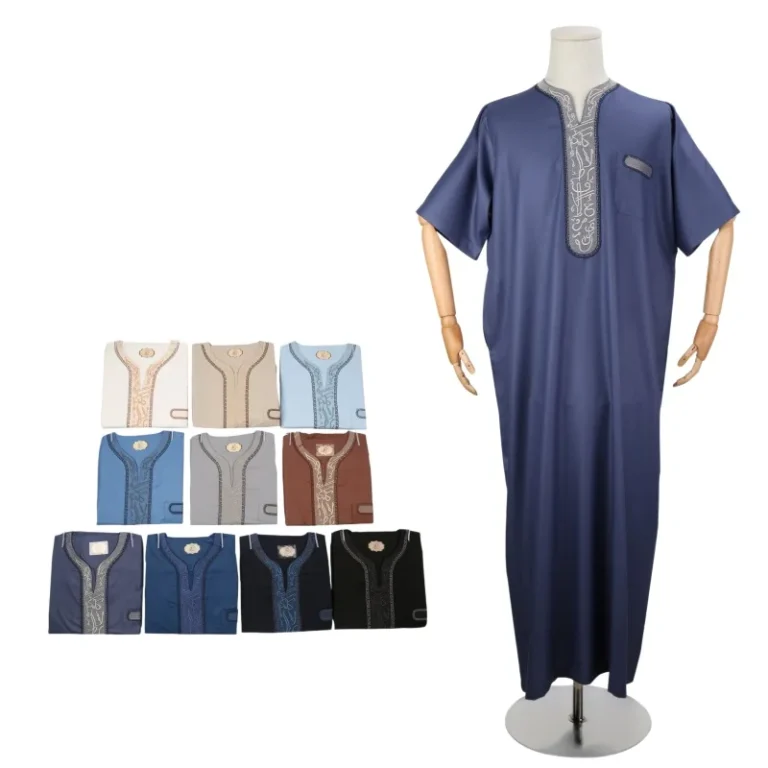 Abaya-Thobe-Mens-Long-Polyester-Shirt-Casual-Adult-Ordinary-Blue-Black-Multiple-Colors-Muslim-Embroidered-Robe-Spring