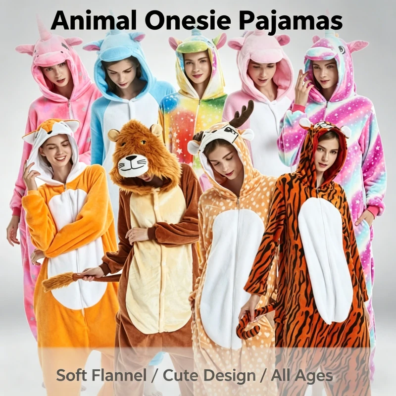 Adult Animal Onesies Pajamas Flannel Kigurumi Cosplay Costumes Unisex Sleepwear for Winter