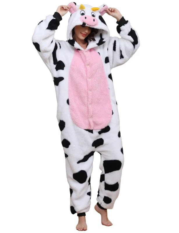 Adult Cow Onesie Pajamas Anime Cosplay Costume Unisex Animal Cartoon Party Jumpsuit for Female Male